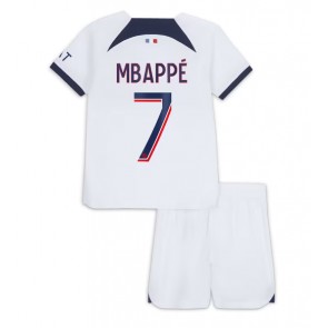 Paris Saint-Germain Kylian Mbappe #7 kläder Barn 2023-24 Bortatröja Kortärmad (+ korta byxor)